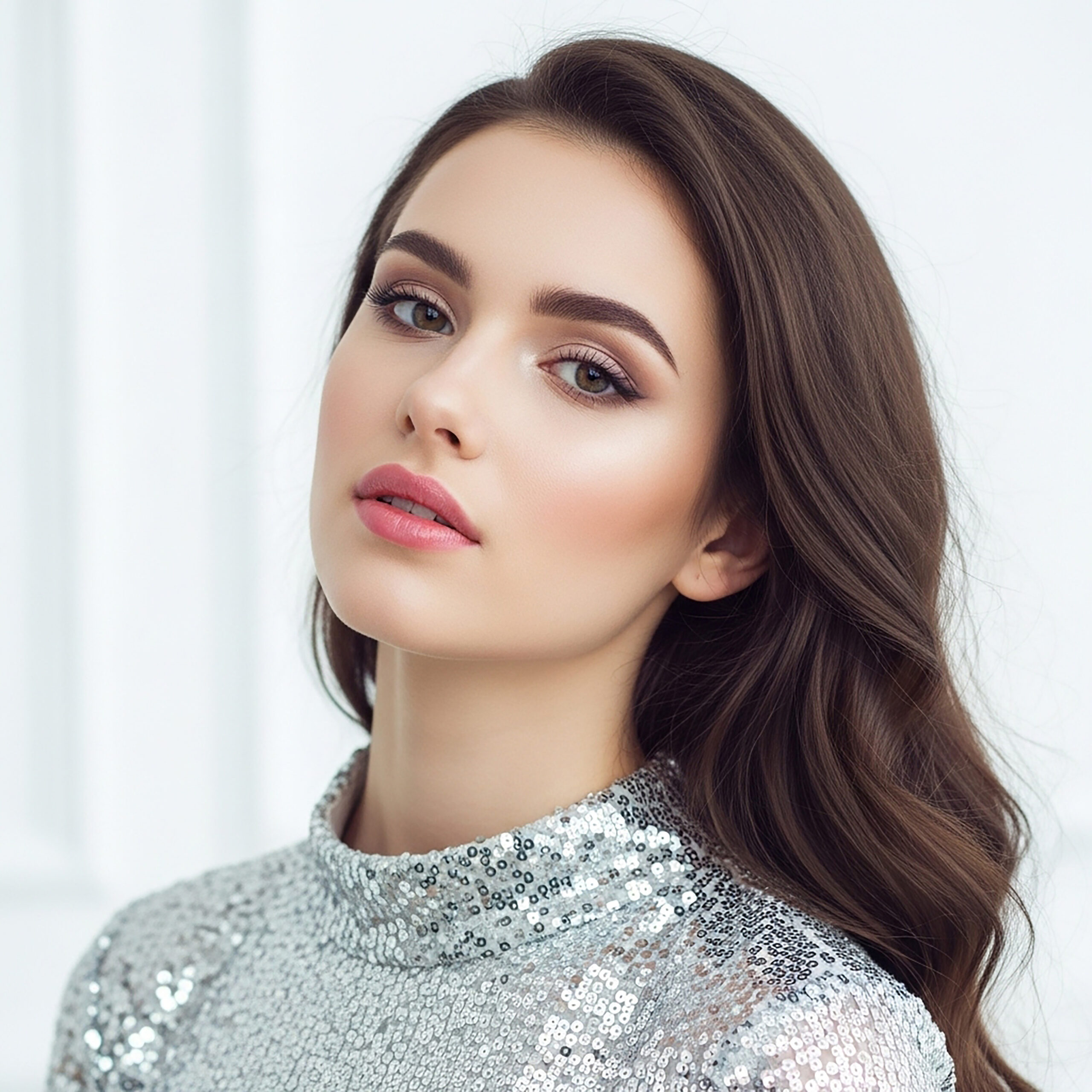 glamorous woman silver sequins scaled